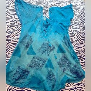Turquoise Embroidered Tunic Top